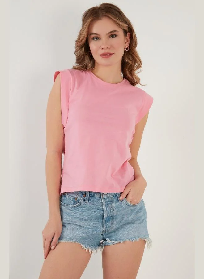 ليلا تي شيرت نسائي قطن بياقة دائرية بدون أكمام