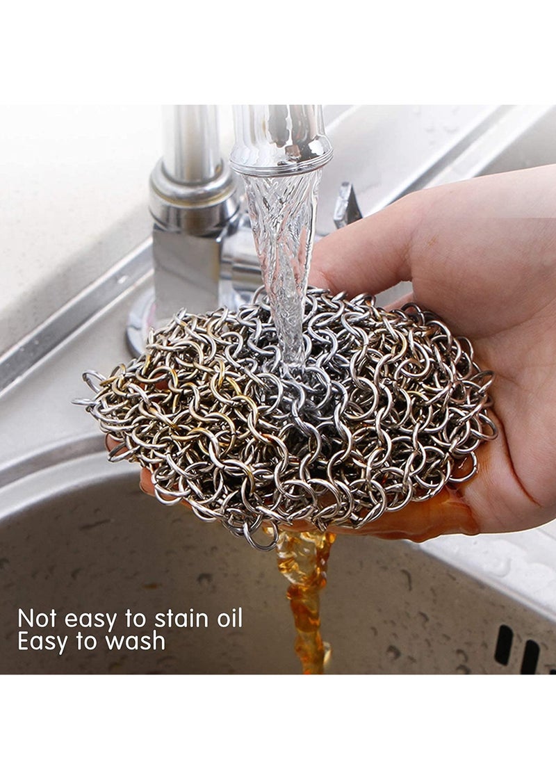 Excefore - 3 Pcs Cast Iron Cleaner Set Chainmail Scrubber with Durable Plastic Pan Grill Scrapers, 6.7 x 6.7 inch Cast Iron Cleaning Kit for Skillets, Griddles, Pans or Woks - Image 1