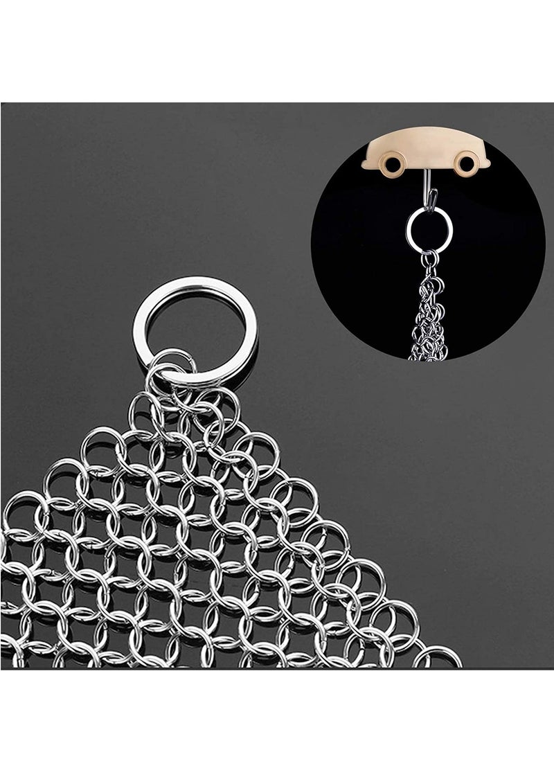 Excefore - 3 Pcs Cast Iron Cleaner Set Chainmail Scrubber with Durable Plastic Pan Grill Scrapers, 6.7 x 6.7 inch Cast Iron Cleaning Kit for Skillets, Griddles, Pans or Woks - Image 1