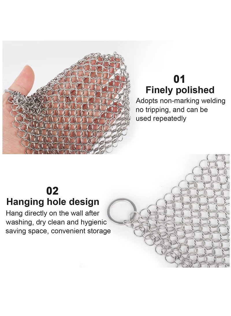 Excefore - 3 Pcs Cast Iron Cleaner Set Chainmail Scrubber with Durable Plastic Pan Grill Scrapers, 6.7 x 6.7 inch Cast Iron Cleaning Kit for Skillets, Griddles, Pans or Woks - Image 1