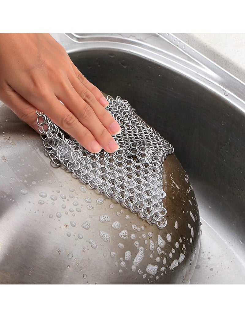 Excefore - 3 Pcs Cast Iron Cleaner Set Chainmail Scrubber with Durable Plastic Pan Grill Scrapers, 6.7 x 6.7 inch Cast Iron Cleaning Kit for Skillets, Griddles, Pans or Woks - Image 1