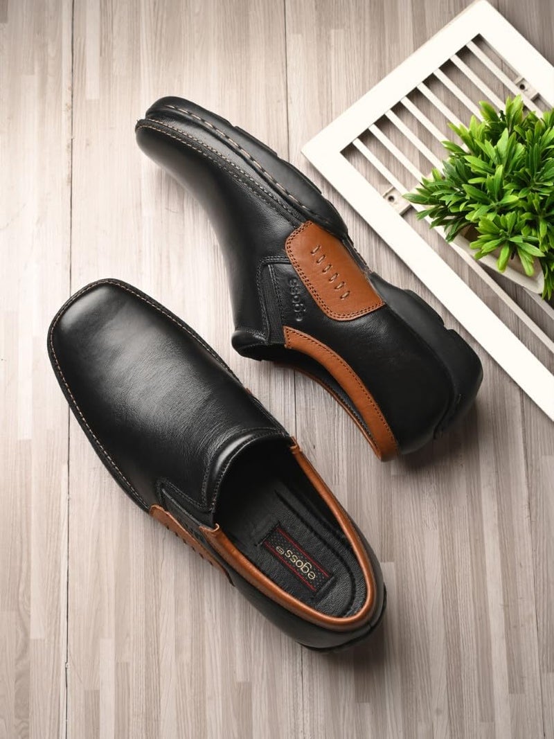 egoss Moccasin Casual Shoes for Men | Genuine Leather | Comfortable & Stylish Footwear | Office & Travel Friendly – G-358 | Black, 10 - Image 2