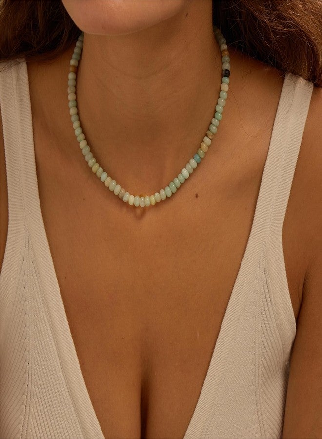 chorfla Beaded Gemstone Necklaces for Women, Bohemian Colored Choker Natural Stone Bead Decoration Summer Beach Handmade Jewelry Necklace, One size fits all, Gold Plated, natural - Image 5