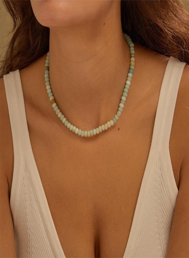 chorfla Beaded Gemstone Necklaces for Women, Bohemian Colored Choker Natural Stone Bead Decoration Summer Beach Handmade Jewelry Necklace, One size fits all, Gold Plated, natural - Image 4