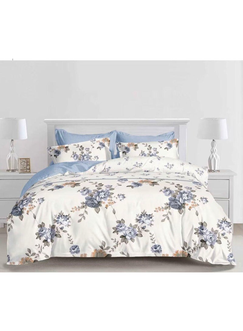 طقم مفروشات فاخر بحجم كينج مكون من 6 قطع - تصميم بسيط، غطاء لحاف 220×240 سم مع شرشف مطاطي و4 أغطية وسائد