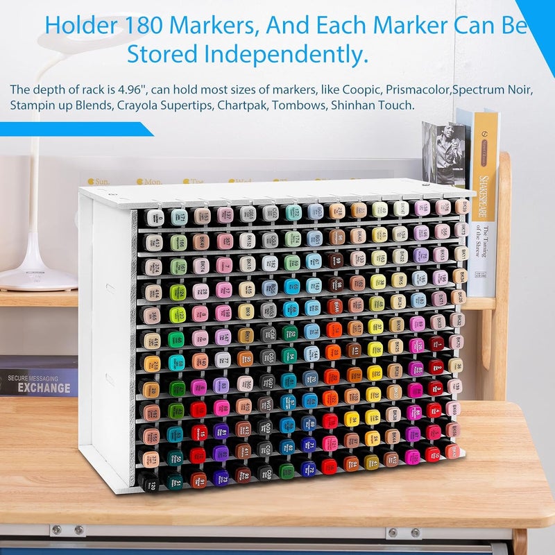 Yrangee Art Marker Storage Rack for 180 Markers, Watercolour Brushes Pens Color Pencils Organizer Holder for Desk - Image 2