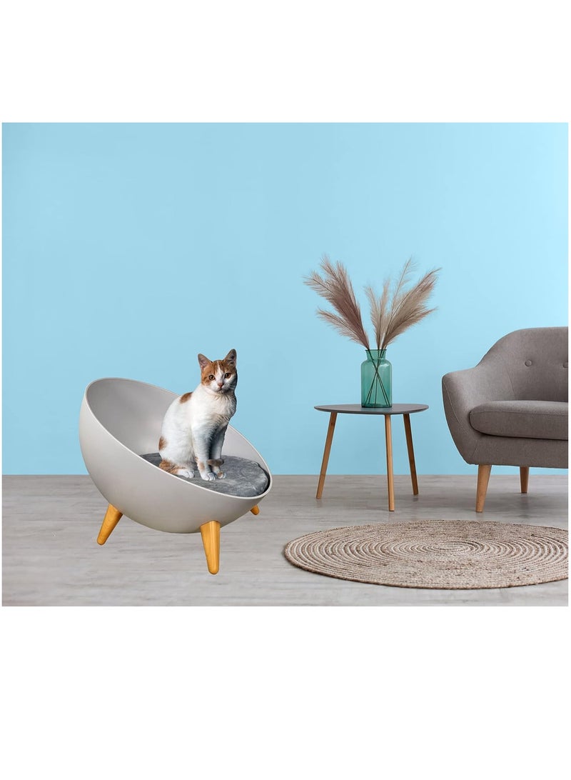 NNC PETS Cat, Kitten, Pet Bed, Hard Plastic Round Bed With Stand, Cozy Cats, Soft And Warmth Cushion, Portable, Easy To Clean, Indoor, Light Pink & Dark Yellow Color, 40 Cm Diameter - Image 4