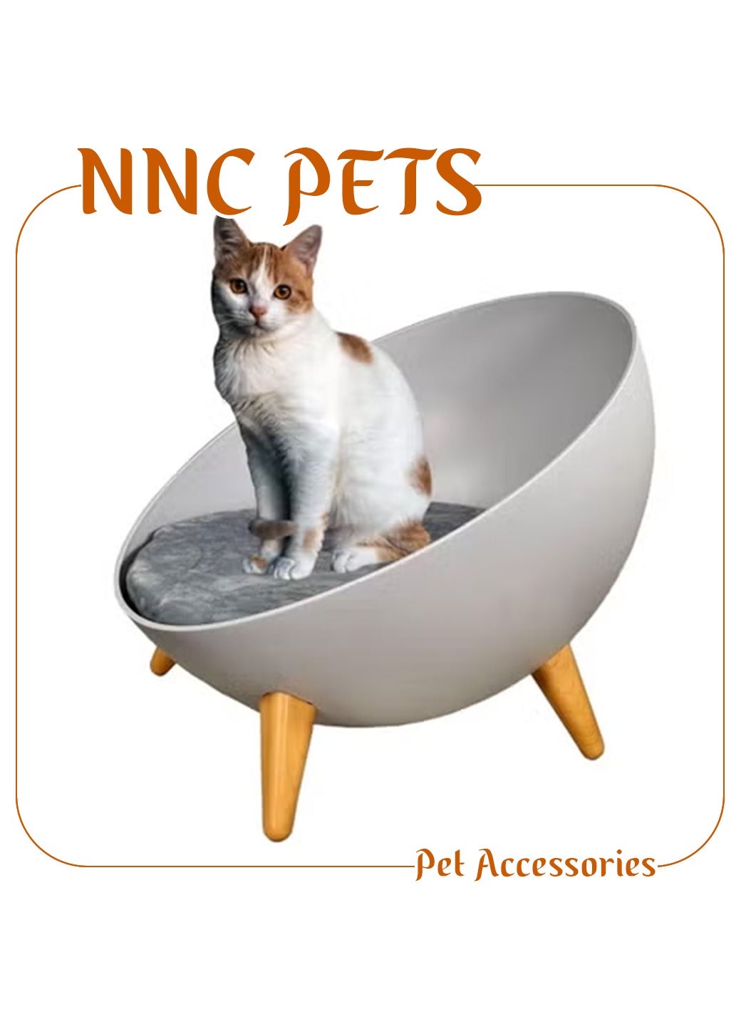 Cat, Kitten, Pet Bed, Hard Plastic Round Bed With Stand, Cozy Cats, Soft And Warmth Cushion, Portable, Easy To Clean, Indoor, Light Pink & Dark Yellow Color, 40 Cm Diameter