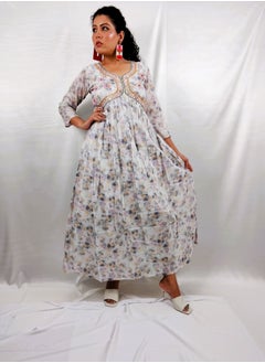 PRIYA’S PANACHE PRIYA'S PANACHE Cotton Flared White Printed Kurta | Traditional Ethnic Indian Dress | Designer Partywear for Women | Festive & Casual Wear  - Image 1