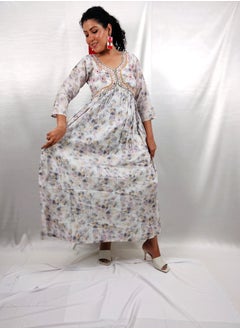 PRIYA’S PANACHE PRIYA'S PANACHE Cotton Flared White Printed Kurta | Traditional Ethnic Indian Dress | Designer Partywear for Women | Festive & Casual Wear  - Image 2