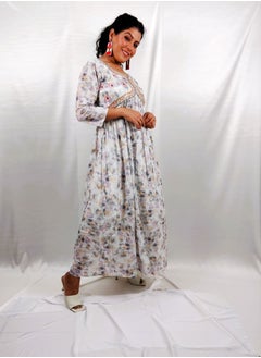 PRIYA’S PANACHE PRIYA'S PANACHE Cotton Flared White Printed Kurta | Traditional Ethnic Indian Dress | Designer Partywear for Women | Festive & Casual Wear  - Image 3