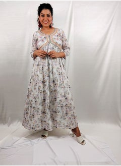 PRIYA’S PANACHE PRIYA'S PANACHE Cotton Flared White Printed Kurta | Traditional Ethnic Indian Dress | Designer Partywear for Women | Festive & Casual Wear  - Image 4