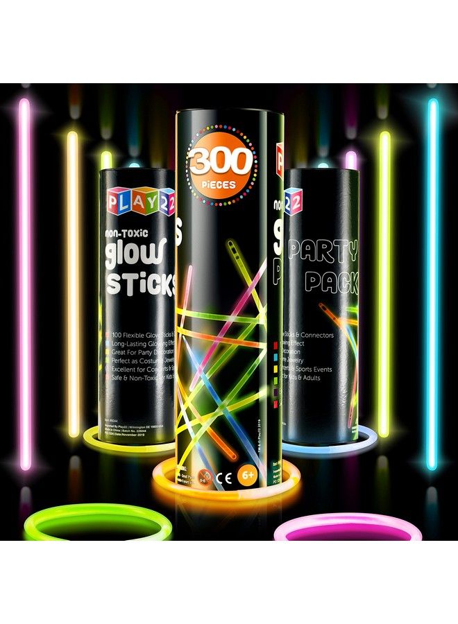 Play22 300 Glow Sticks Bulk 8” Ultra Bright Glow Sticks Party Pack Multicolor 300 Glowsticks & 300 Connectors Total 600 Pcs Glow Sticks Necklaces And Bracelets Enjoyable For Adults And Kids  - Image 1
