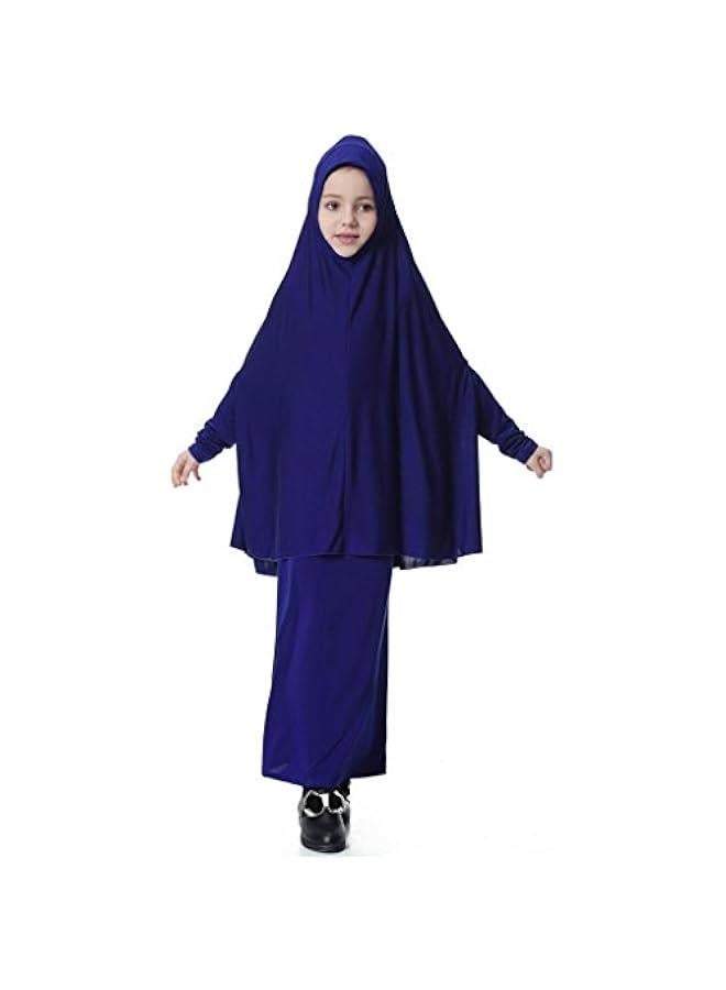 Muslim Islamic Girl's Maxi Two-Piece Prayer Dress Abaya Set for Hajj Umrah - Image 5
