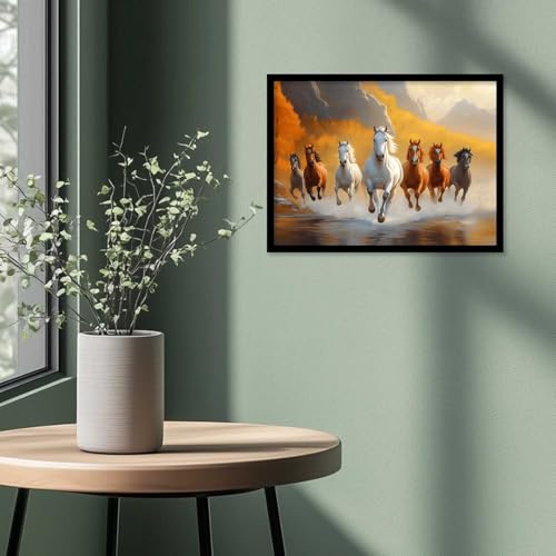 kotart 7 Horses Vastu Frame Wall Art Painting for Living Room Bedroom Office Home Décor | Seven Running Vastu Lucky Horse Rising Sun Painting Wall Décor Size 10x13 inch - Image 5