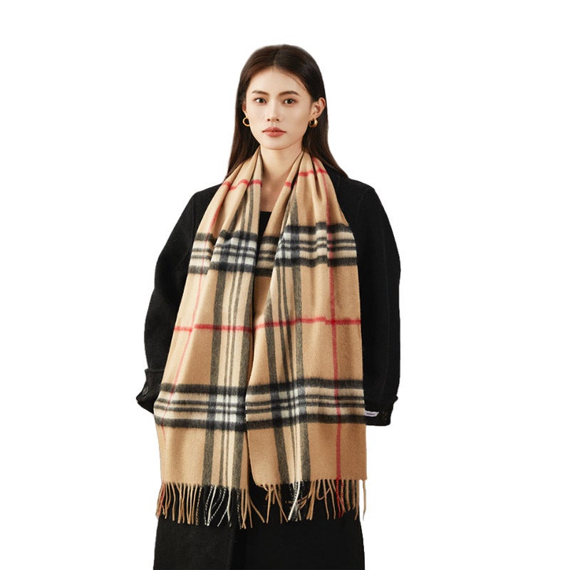 Women Winter Plaid Scarf with Tassels - Image 5
