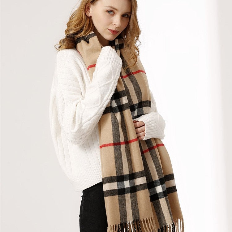 Women Winter Plaid Scarf with Tassels - Image 2
