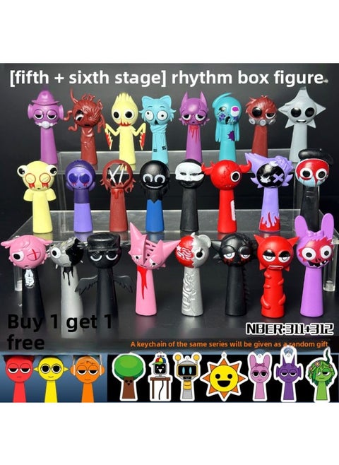 Rhythm Box Hand-held Music Game Sprunki Surrounding Stage 1-10 Simon Wenda Ornaments Model Toy 6-Color:[phase 5+6] Rhythm Box Figure 24-piece Set Free Keychain