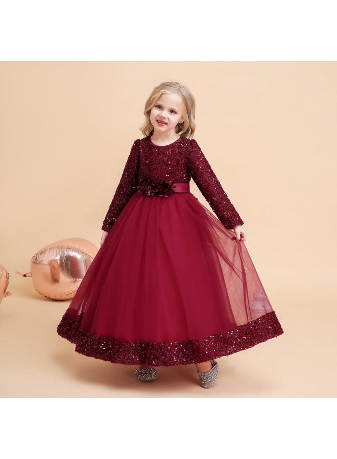 Girls' Dress Flower Children's Costume Long Sleeve Dress Halloween Girls' Sequin Princess Long Dress