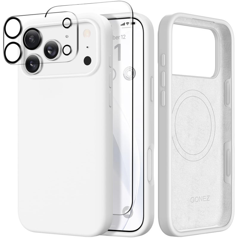 GONEZ Magnetic for iPhone 17 Pro Max Case, Compatible with MagSafe, [Screen Protector + Camera Lens Protector], Liquid Silicone Anti-Scratch Shockproof Protective Phone Case 6.9 inch, White - Image 1
