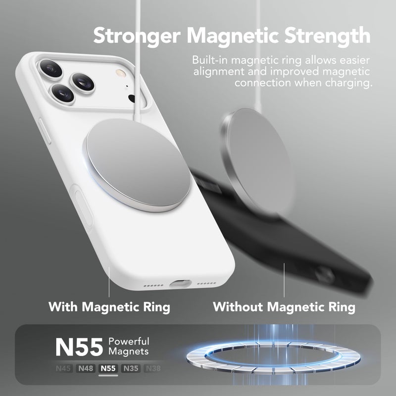 GONEZ Magnetic for iPhone 17 Pro Max Case, Compatible with MagSafe, [Screen Protector + Camera Lens Protector], Liquid Silicone Anti-Scratch Shockproof Protective Phone Case 6.9 inch, White - Image 3