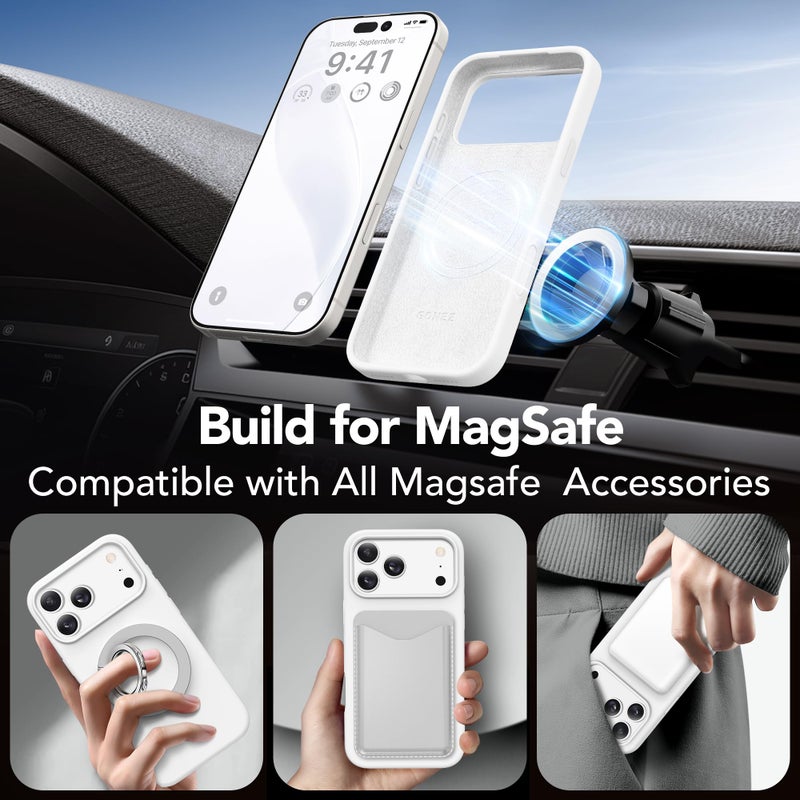 GONEZ Magnetic for iPhone 17 Pro Max Case, Compatible with MagSafe, [Screen Protector + Camera Lens Protector], Liquid Silicone Anti-Scratch Shockproof Protective Phone Case 6.9 inch, White - Image 4