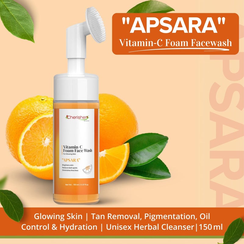 Cherisher "APSARA" Vitamin C Face Wash with 18+ Herbs & Aloe Vera for Glowing Skin | Tan Removal, Pigmentation, Oil Control & Hydration | Unisex Herbal Cleanser for All Skin Types| For Men & Women - Image 2