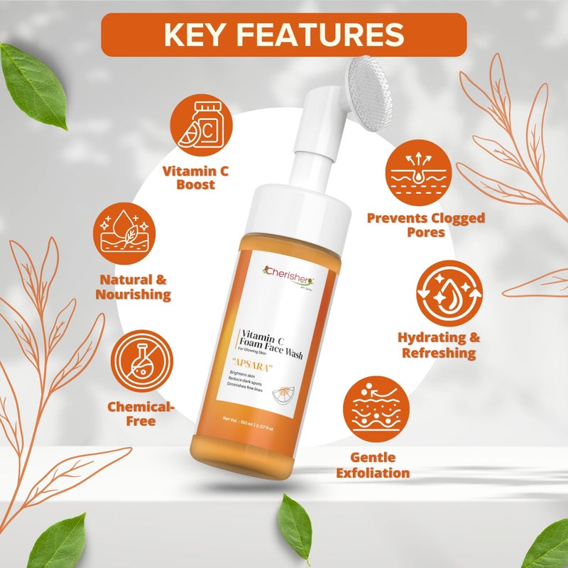 Cherisher "APSARA" Vitamin C Face Wash with 18+ Herbs & Aloe Vera for Glowing Skin | Tan Removal, Pigmentation, Oil Control & Hydration | Unisex Herbal Cleanser for All Skin Types| For Men & Women - Image 3