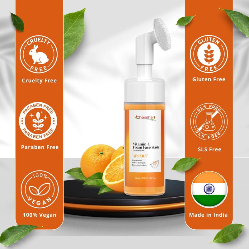 Cherisher "APSARA" Vitamin C Face Wash with 18+ Herbs & Aloe Vera for Glowing Skin | Tan Removal, Pigmentation, Oil Control & Hydration | Unisex Herbal Cleanser for All Skin Types| For Men & Women - Image 5
