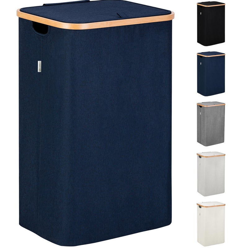Lonbet LONBET Laundry Basket with Lid Made from Breathable Fabric  Aesthetic Clothes Hampers for Laundry with Side Handles  Sturdy Bamboo Frame 26 Gallons  Single Blue 