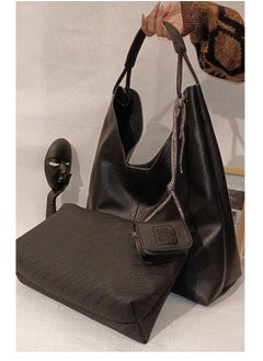 Black Faux Leather tote bag set. Shoulder Bag Pouch. Stylish & practical. Bag: 40x37 cm.