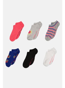 Women 6 Pair Textured Invisible Socks, Pink Combo