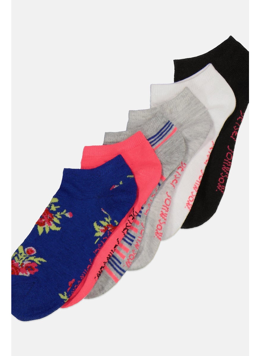 Betsey Johnson - Women 6 Pair Textured Invisible Socks, Pink Combo - Image 1