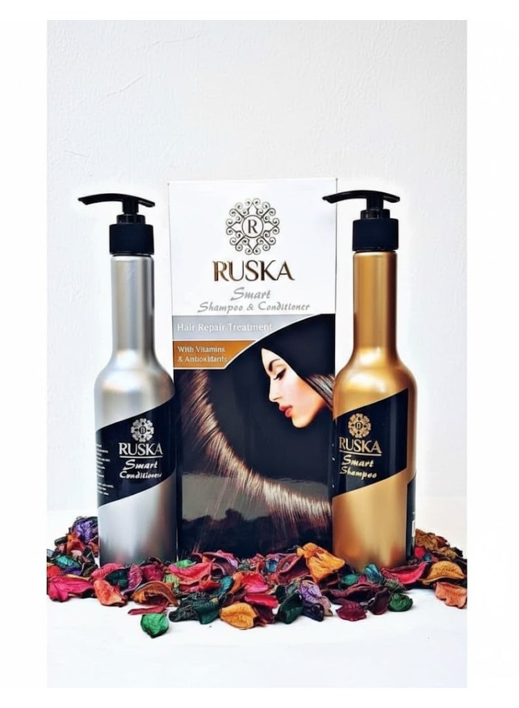 روسكا مجموعة روسكا (Ruska) الذكية للعناية بالشعر - شامبو ٤٠٠ مل وبلسم ٤٠٠ مل (Hair Repair) معزز بالفيتامينات - مثالي لما بعد البروتين والصبغة - Image 1