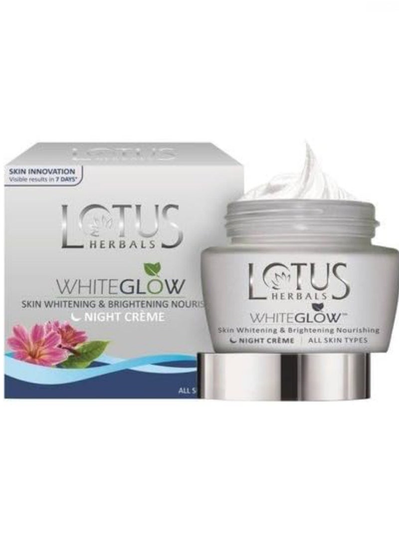 LOTUS HERBALS WHITE GLOW SKIN WHITENING & BRIGHTENING NOURISHING NIGHT CREAM 60G  - Image 1