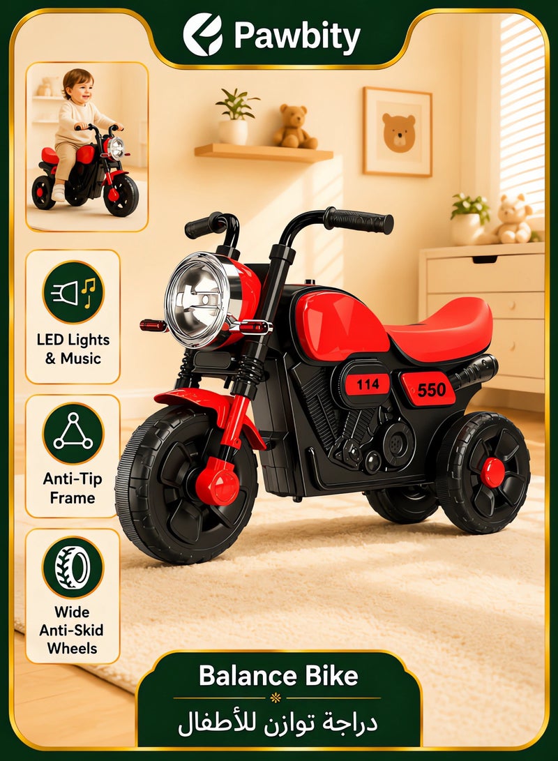 Pawbity Toddler Balance Bike, Kids Bike with LED Lights & Music, Wide Anti-Skid Wheels & Sturdy Triangle Frame, No-Pedal Baby Balance Bike for 1-5 Year Old Boys Girls - Image 1