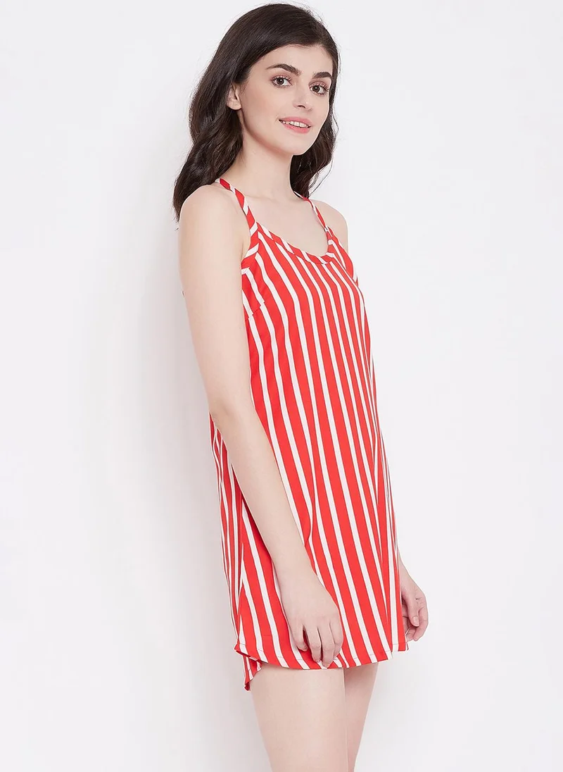 Clovia Clovia Sassy Stripes Babydoll in Red- Crepe