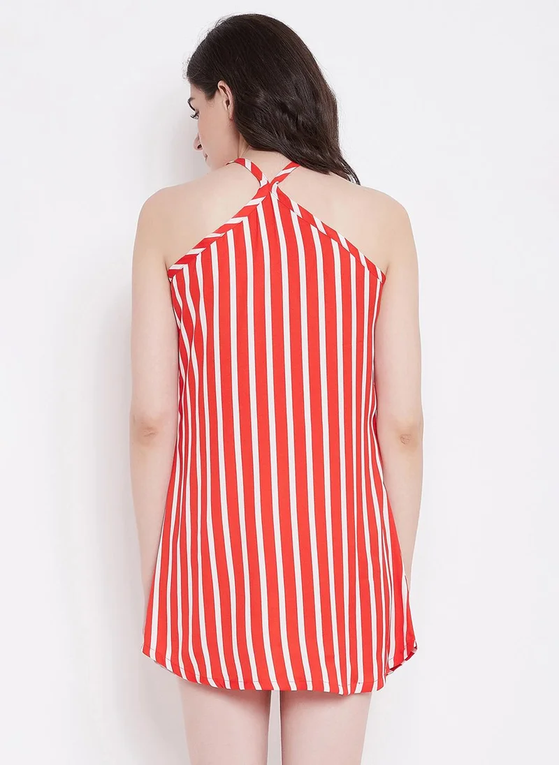 Clovia Red Clovia Sassy Stripes Babydoll in Red- Crepe for Women | Best Price UAE