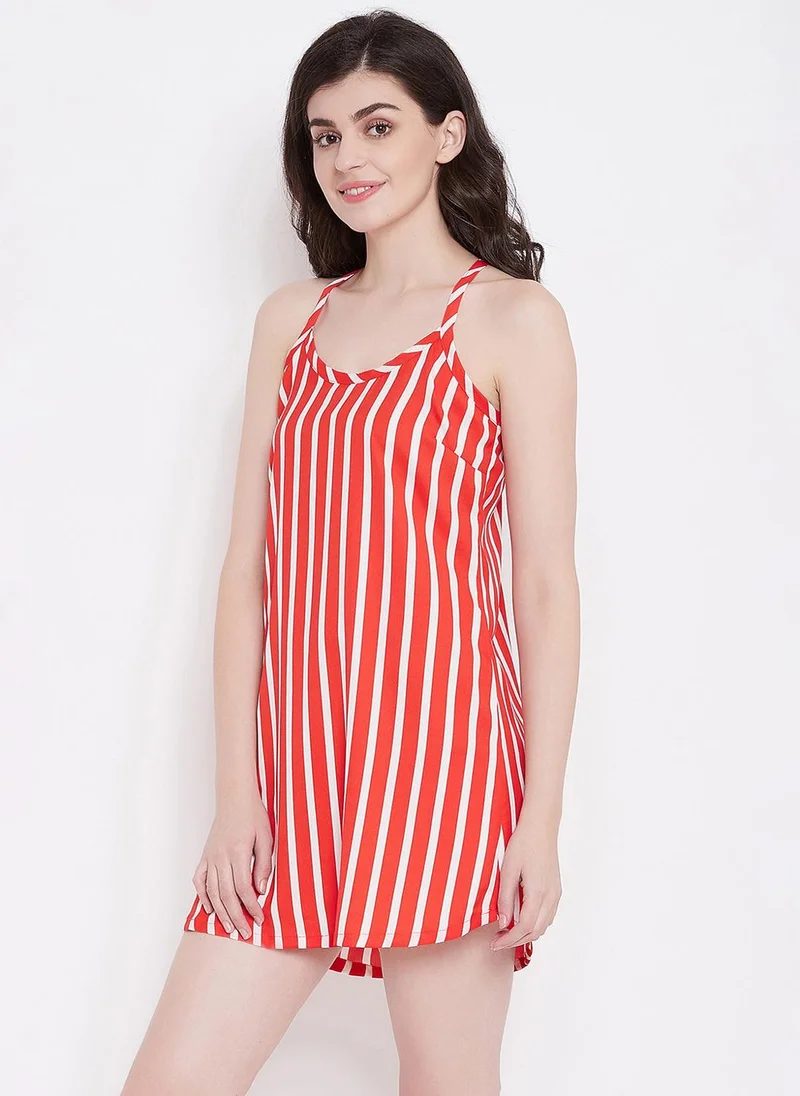 Clovia Red Clovia Sassy Stripes Babydoll in Red- Crepe for Women | Best Price UAE