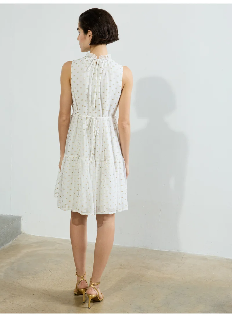 French Connection Arlo Jacquard Lurex Dot Tiered Dress