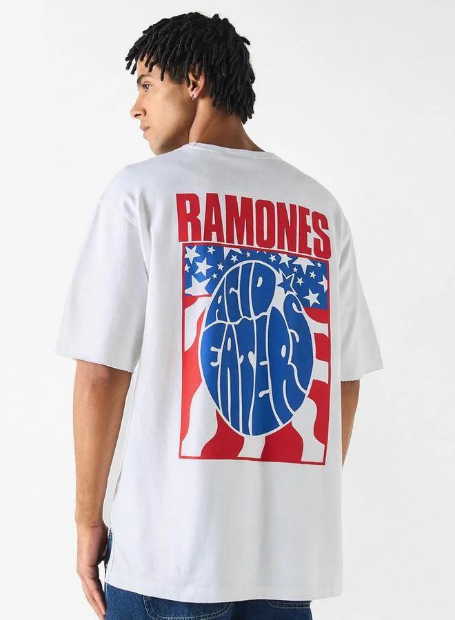 Ramones Print T-shirt with Crew Neck and Short Sleeves