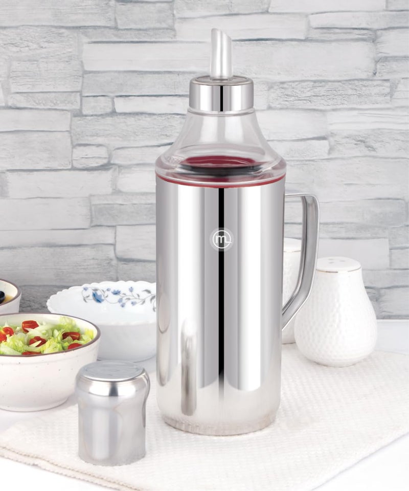 Mishaa Steel Oil Dispenser 1 Litre with Handle LeakProof Container with Airtight Lid Cap Removable Nozzle for Cleaning Easy Pouring in Oil Bottle Perfect for Every Kitchen Cooking