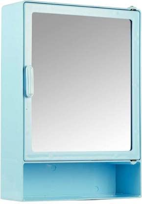 PGen ABS Unbreakable ZGM 102 Bathroom Mirror Single Door Cabinet with Storage Chest Shelves with Outside Special Shelf 16X4X12 Plastic Wall Shelf Number of Shelves 4 Sky Blue  - Image 1
