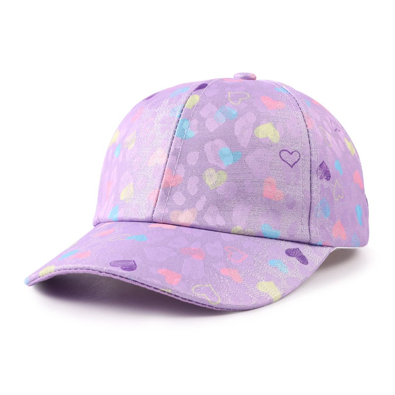 Zsedrut Girls Baseball Cap Kids Cute Sun Hat Adjustable Trucker Hats Toddler Rainbow Floral Ponytail Caps Spring Summer (Purple Heart, 4-8 Years) - Image 1