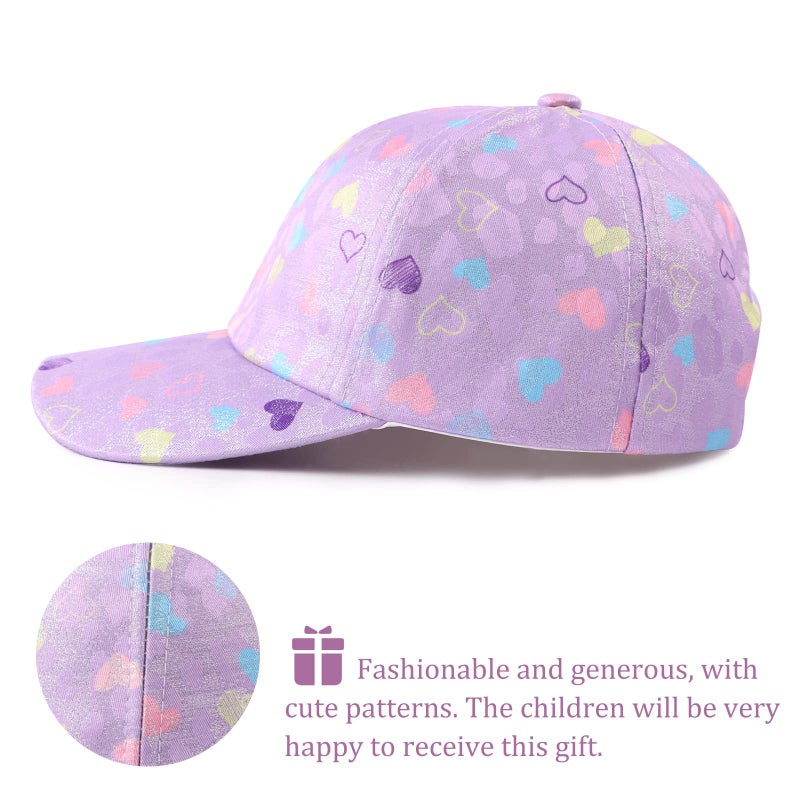 Zsedrut Girls Baseball Cap Kids Cute Sun Hat Adjustable Trucker Hats Toddler Rainbow Floral Ponytail Caps Spring Summer (Purple Heart, 4-8 Years) - Image 3
