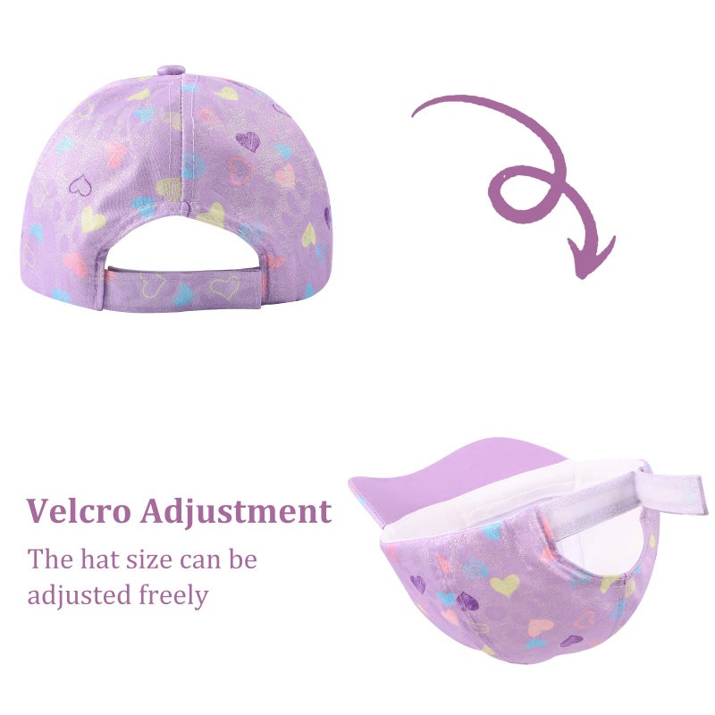 Zsedrut Girls Baseball Cap Kids Cute Sun Hat Adjustable Trucker Hats Toddler Rainbow Floral Ponytail Caps Spring Summer (Purple Heart, 4-8 Years) - Image 5