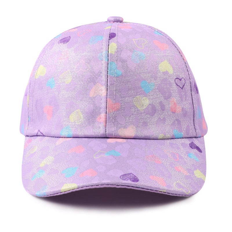 Zsedrut Girls Baseball Cap Kids Cute Sun Hat Adjustable Trucker Hats Toddler Rainbow Floral Ponytail Caps Spring Summer (Purple Heart, 4-8 Years) - Image 2
