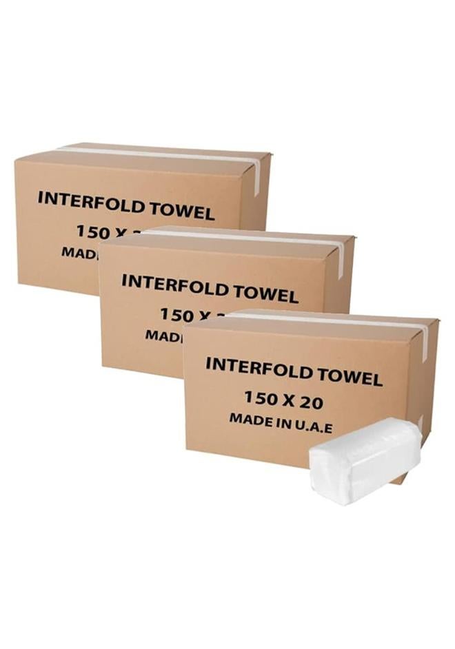 cleaning superstore Interfold Tissue Hand Towels – 150 Sheets x 3 Packs, Soft, Absorbent, Hygienic Paper Towels for Restrooms, Offices and Public Spaces - Image 1