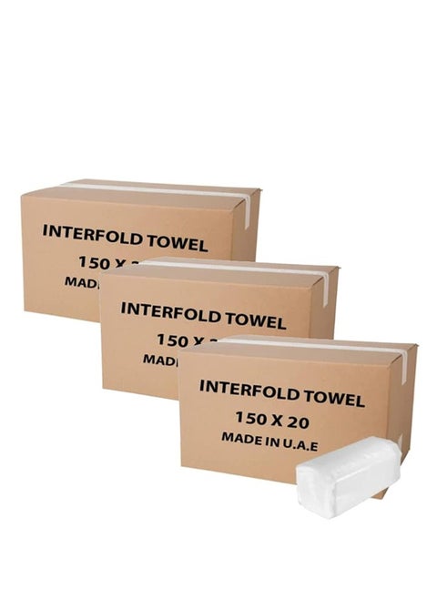 Interfold Tissue Hand Towels – 150 Sheets x 3 Packs, Soft, Absorbent, Hygienic Paper Towels for Restrooms, Offices and Public Spaces