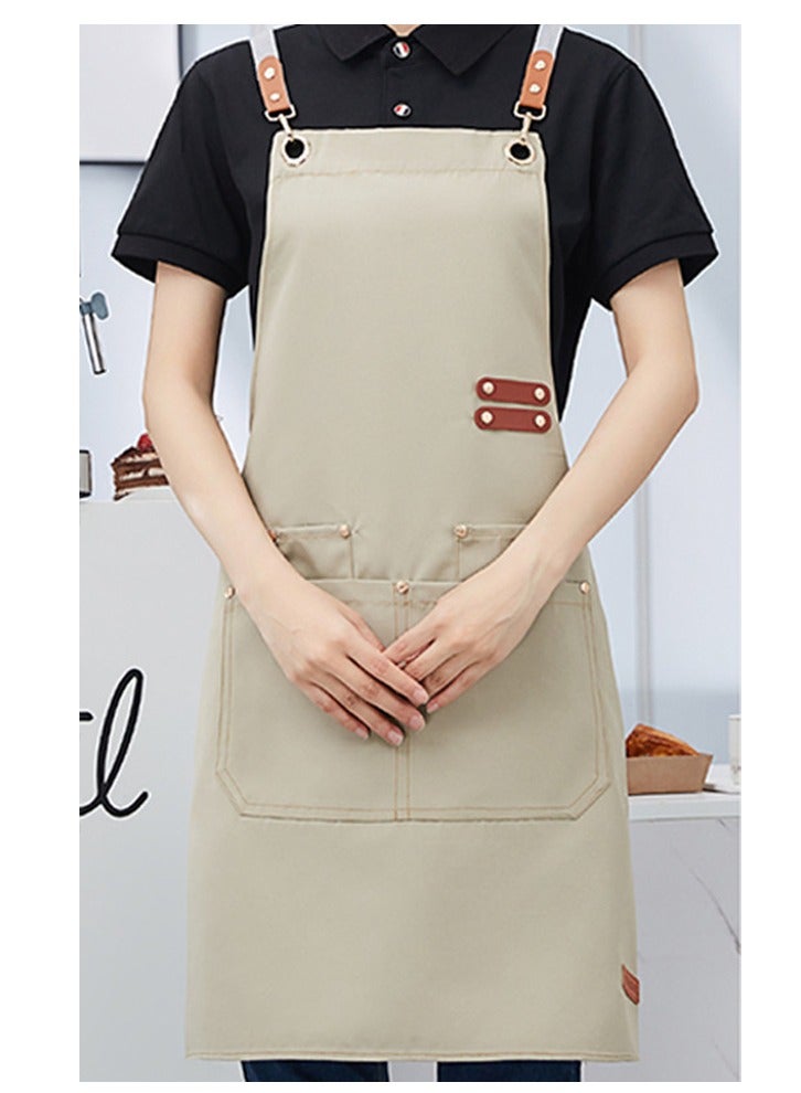 Loquat Adjustable Double Shoulder Chef Apron Waterproof and Oilproof Kitchen Apron Beige Color  - Image 1